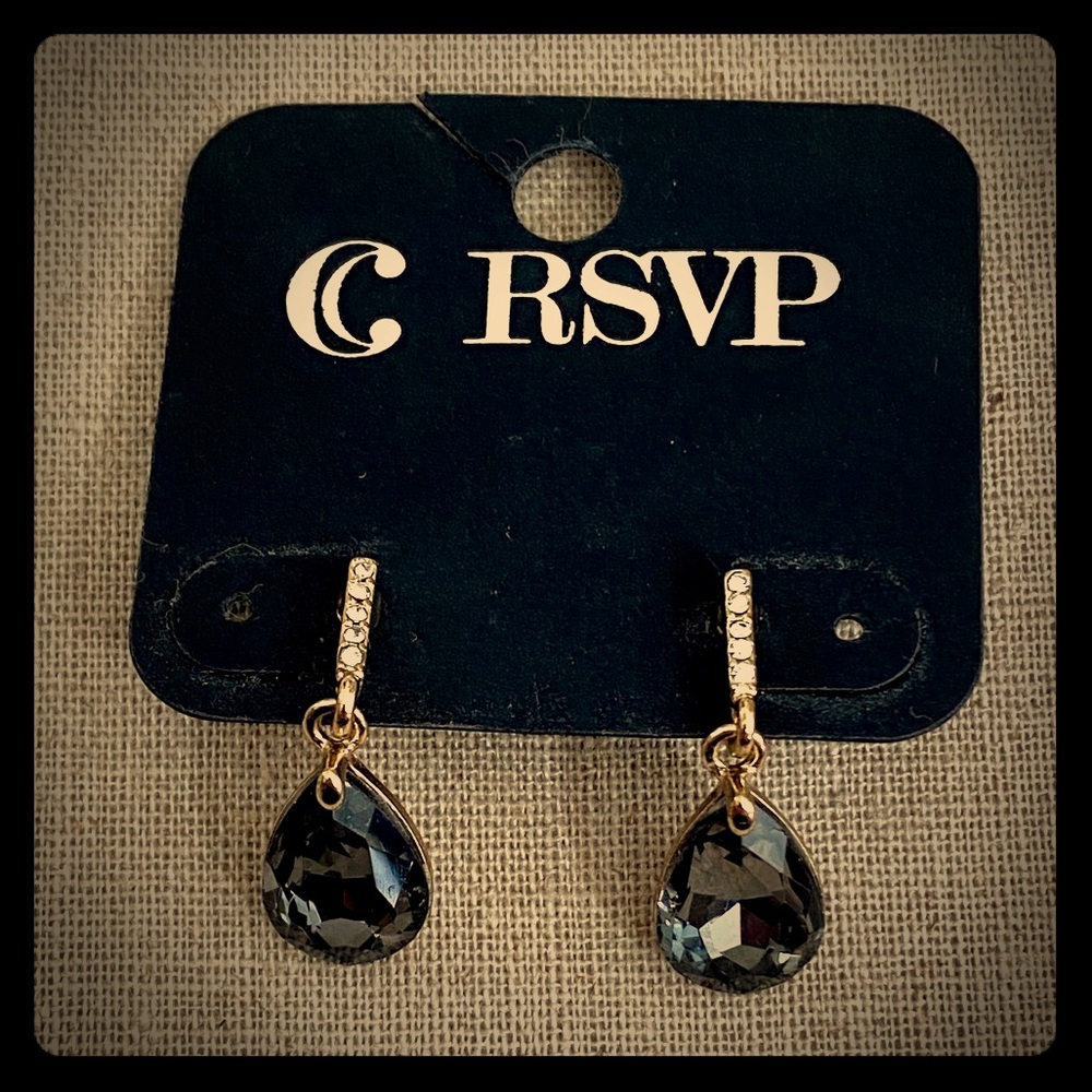 Gray Crystal and Gold Drop Earrings